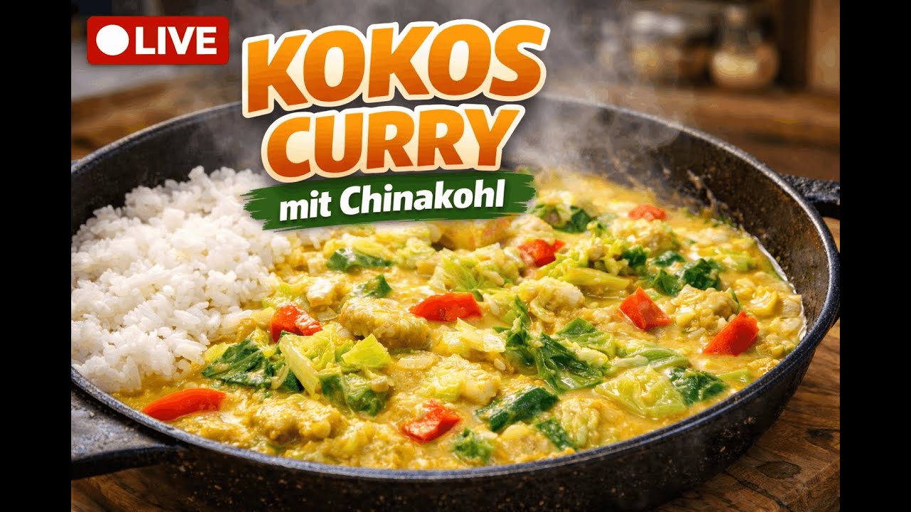 Schnelles Kokos-Curry mit Reis & Chinakohl | Live gekocht