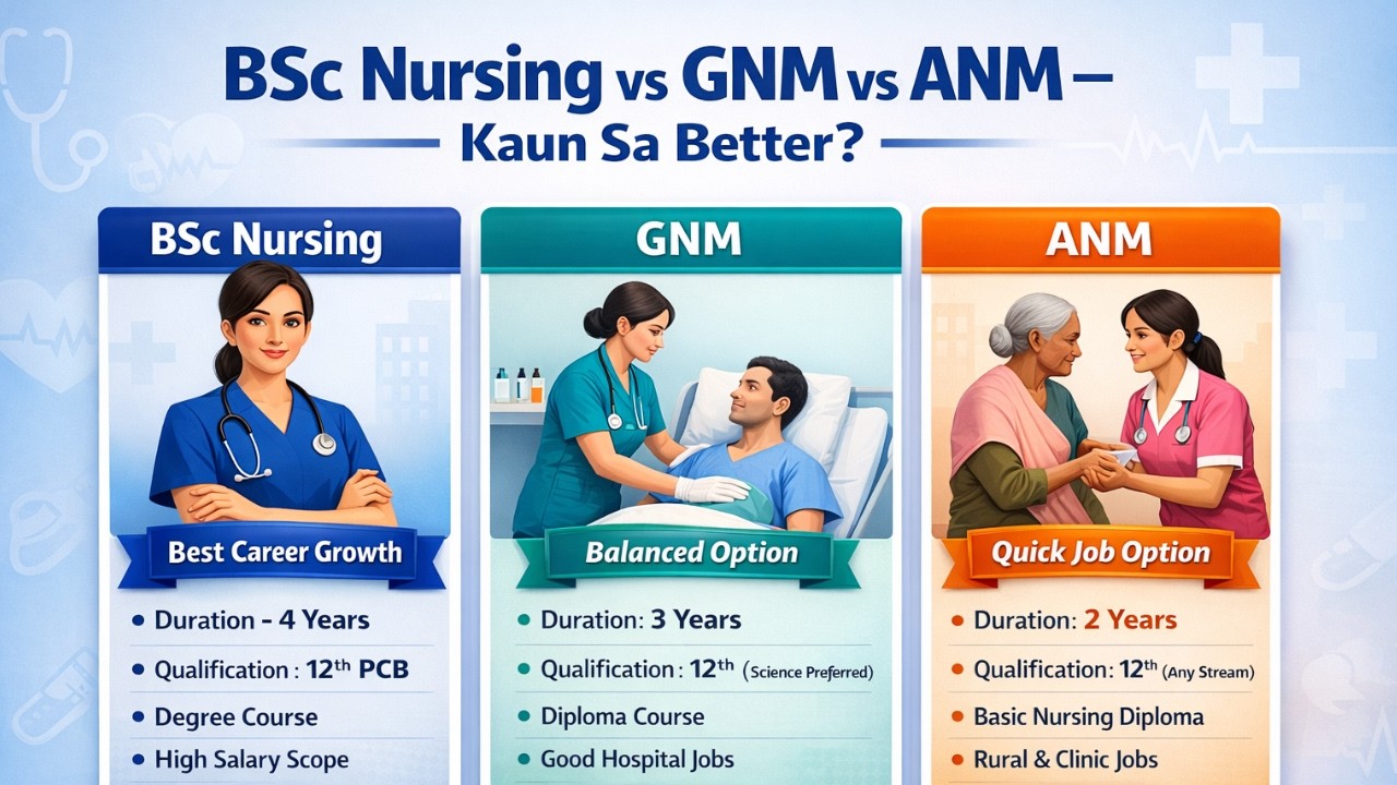 BSc Nursing vs GNM vs ANM Full Comparison  | Eligibility Career Scope Best Nursing Course After 12th
