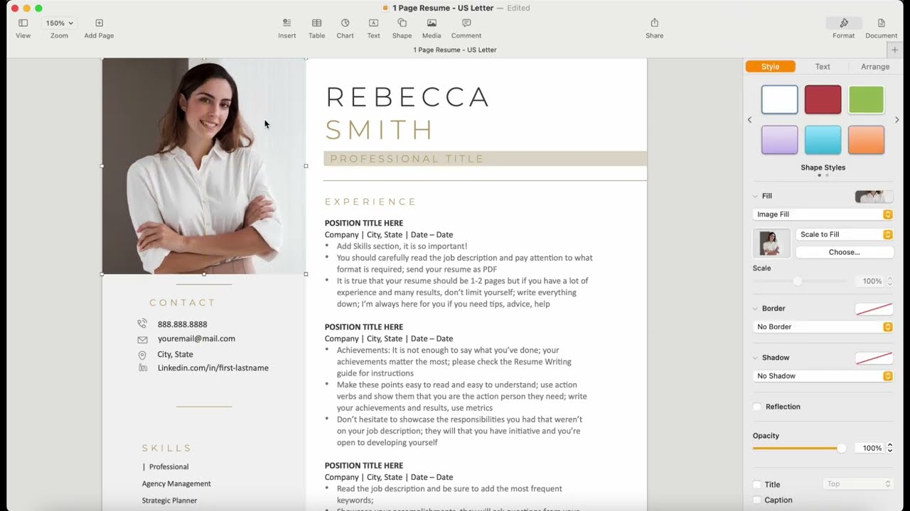 Mac Pages Resume Template/CV Template - 6. Picture - How to change, add or delete