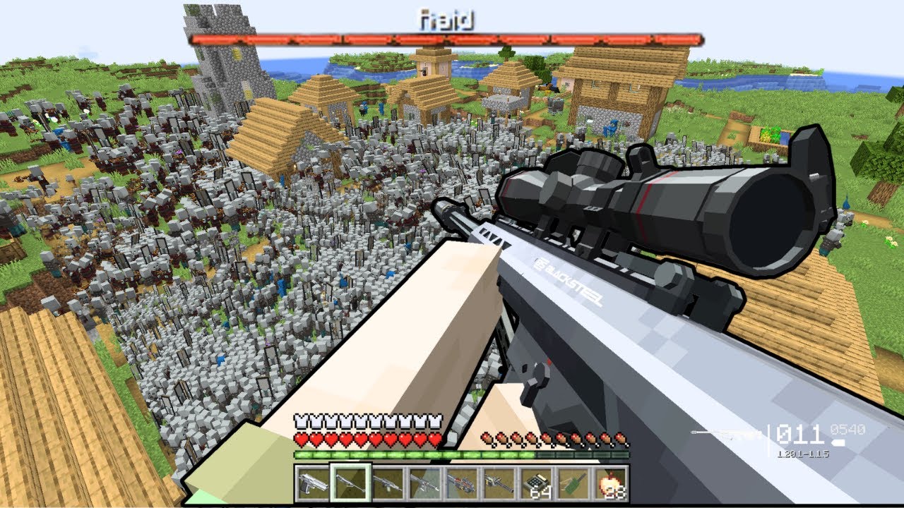DESTROYING LARGEST HARDCORE RAID USING MODERN WEAPONS IN MINECRAFT