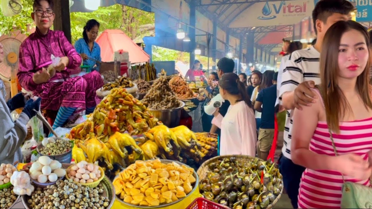 Cambodia Tour 2024 - Walking Tour 4K - Walk @ Khmer Food Market - Countryside Streets