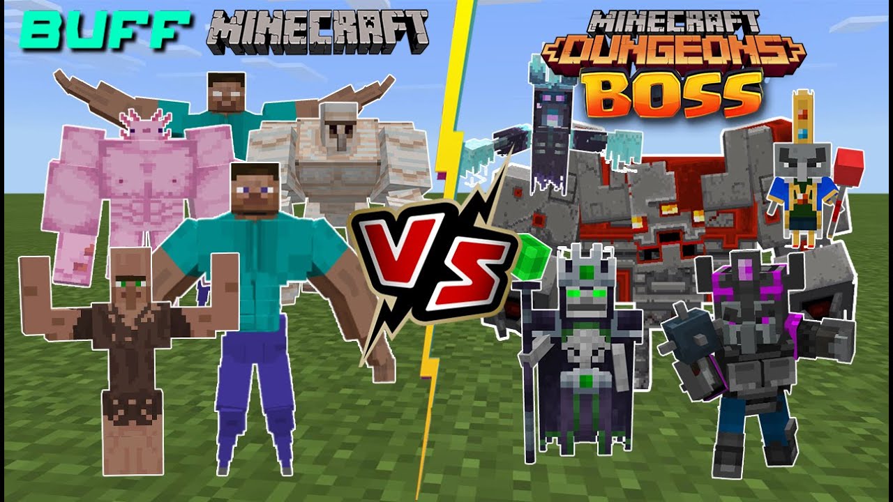 BUFF Minecraft VS Minecraft Dungeons Boss [THICC Steve battles BOSSES]