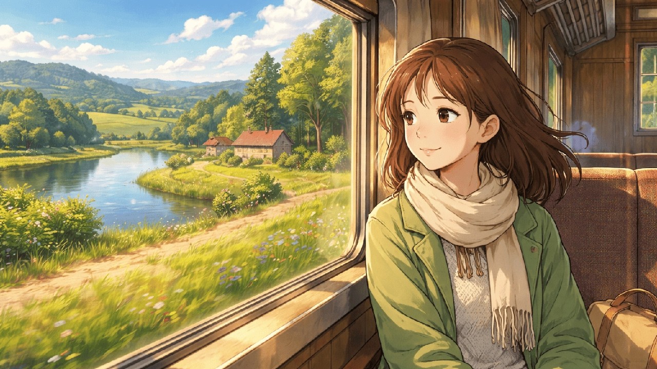 A Calm Train Ride Through the Countryside 🌿 Cozy Slow Life  Ghibli Inspired Peaceful Journey
