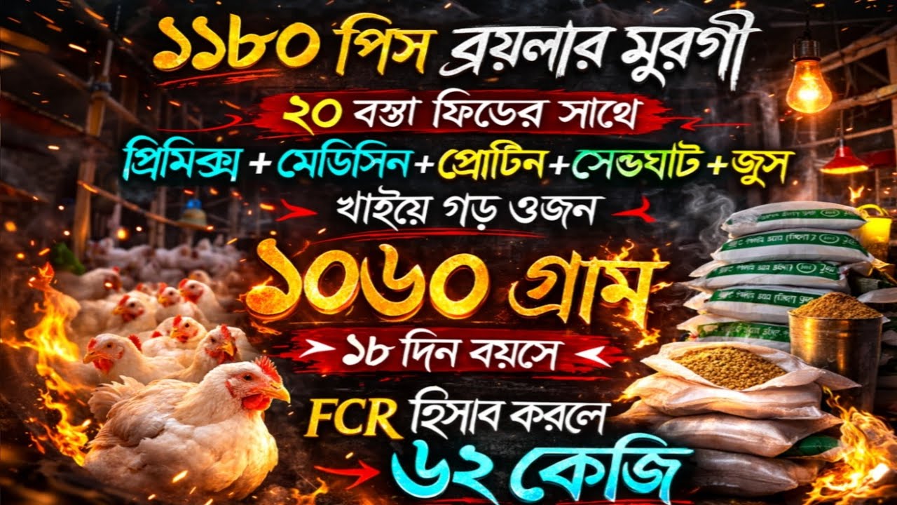 ১৮ দিনেই ইতিহাস🐔 ১১৮০ পিস ব্রয়লার মাত্র ২০ বস্তা ফিড💊 প্রিমিক্স + প্রোটিন + সেভঘাট + জুস ১০৬০ গ্রাম