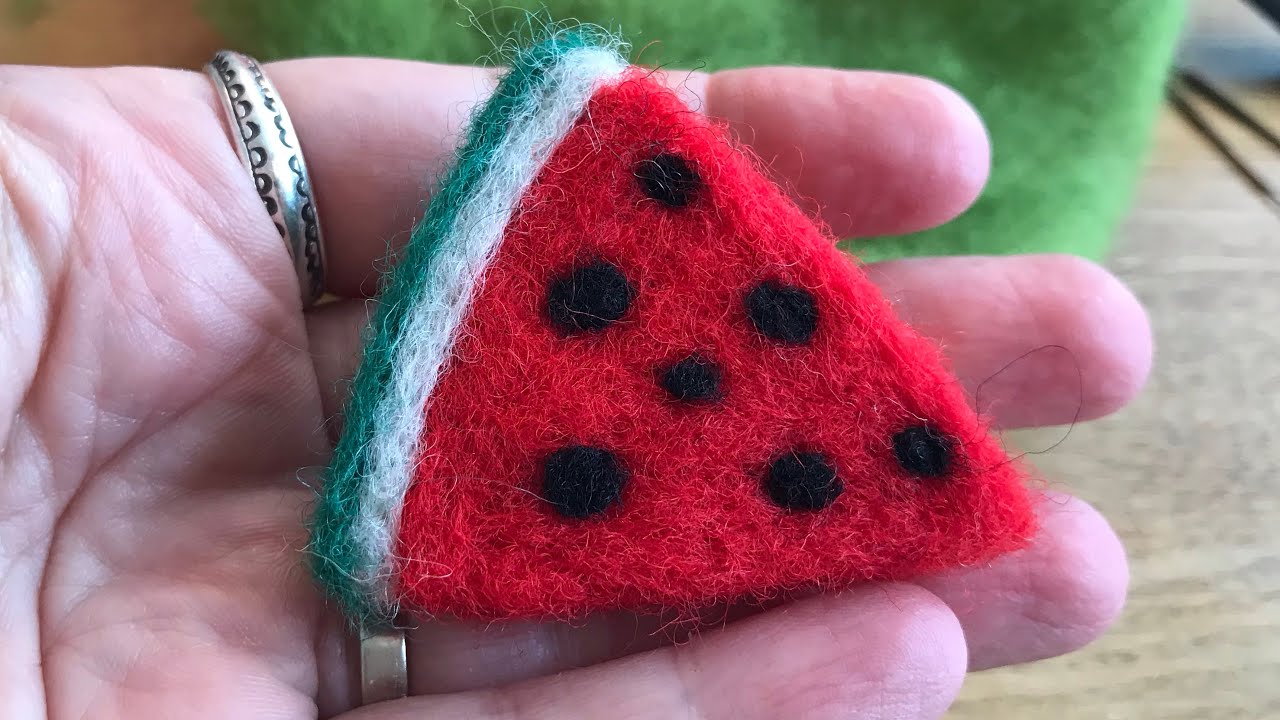 How to needle felt a watermelon pin - tutorial