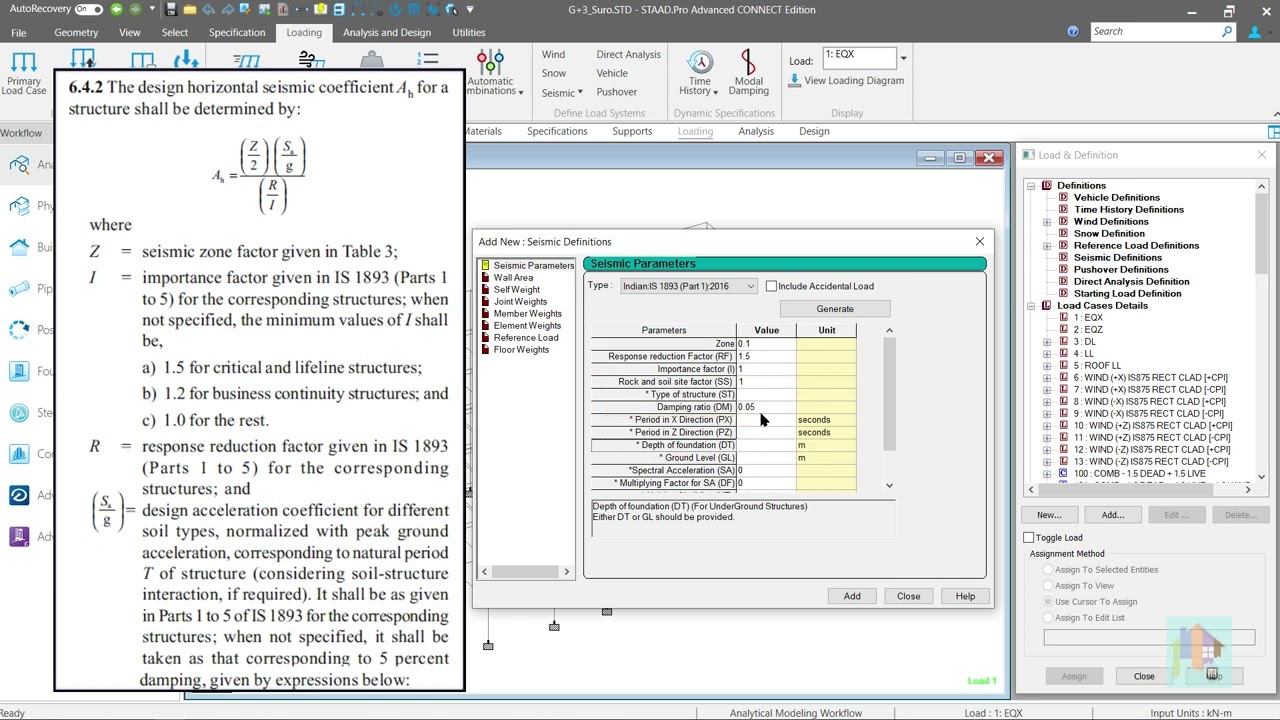 Static Seismic with IS1893 - pt.5: Basic Seismic Definition || Z,I,RF, DM, SS || Auto-Generate value