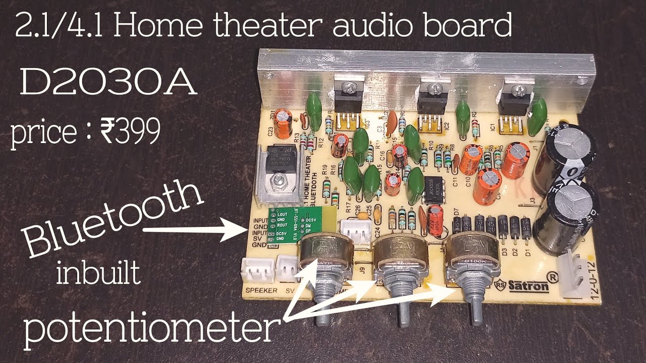 TDA2030 3IC 2.1/4.1 home theatre audio board with bluetooth & potentiometer review and sound test.