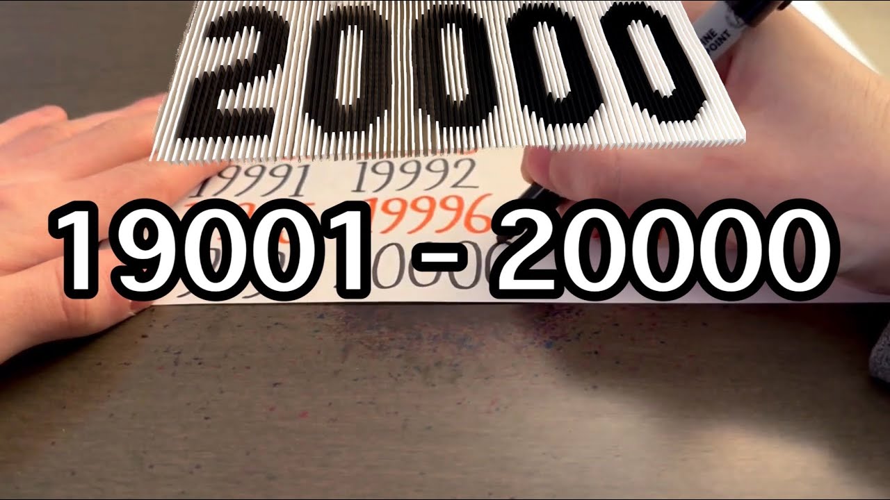 Writing Counting 19001 - 20000: Knocking down a domino field shaped like a &lsquo;20000&rsquo;