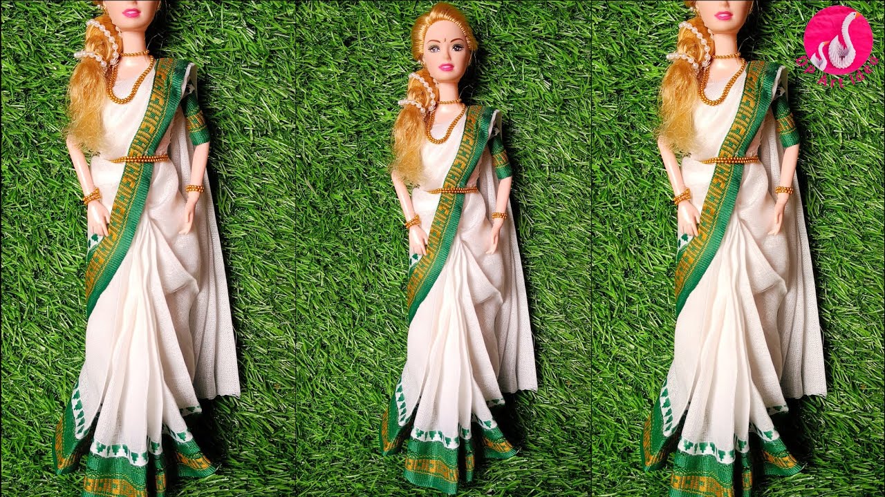 South Indian Style Barbie Doll Saree Draping || DIY Barbie Doll Dress || Saree Draping