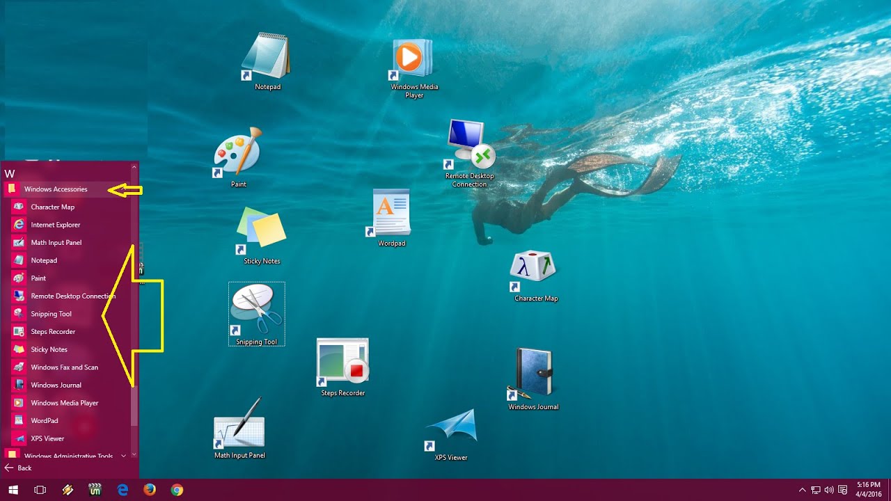 How to Create Desktop Shortcut of Windows Accessories in Windows 10/8.1