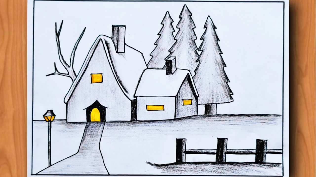 How to draw easy scenery drawing beautiful village landscape scenery step by step