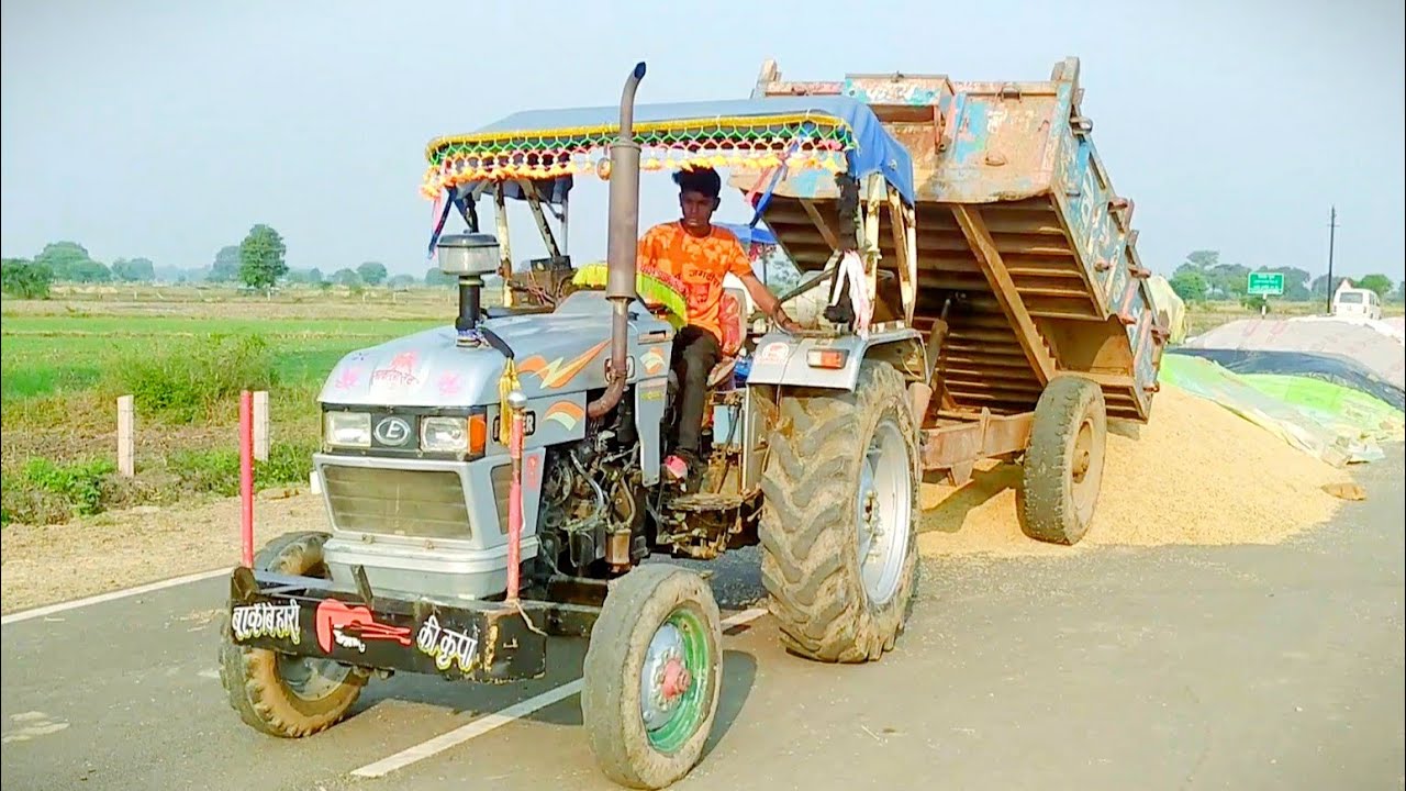 John Deere 5050E Threshing with Swaraj 735 FE and Eicher 380 Tractor