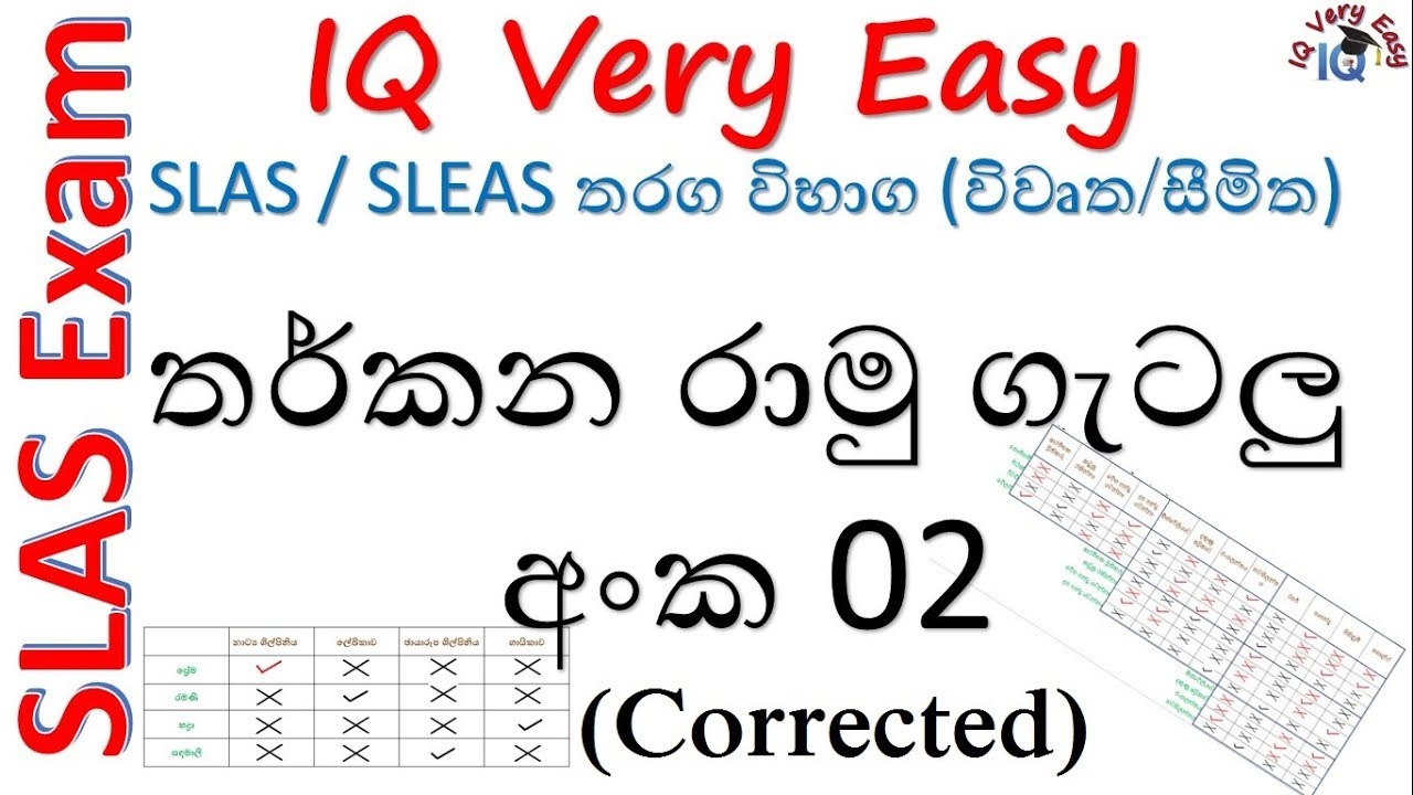 IQ Very Easy Lesson 02- Tharaka Raamu Getalu No 02(Corrected) for SLAS Exam- Sinhalen