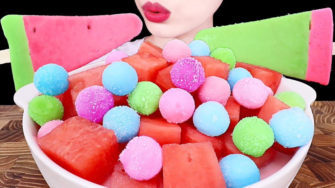 ASMR MUKBANG｜WATERMELON FRUIT PUNCH, ICE CREAM 구슬 아이스크림 수박 과일 화채먹방 EATING SOUNDS