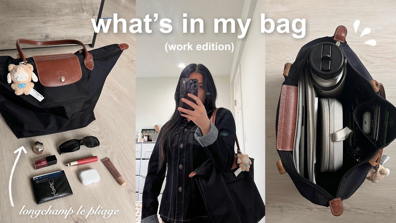 what&rsquo;s in my work bag 💼 longchamp le pliage | corporate girl essentials