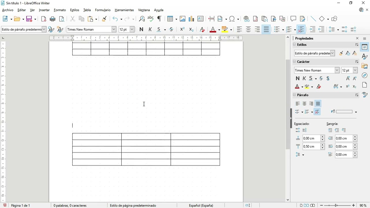 Libreoffice 7.  Writer.  Insertar Tabla