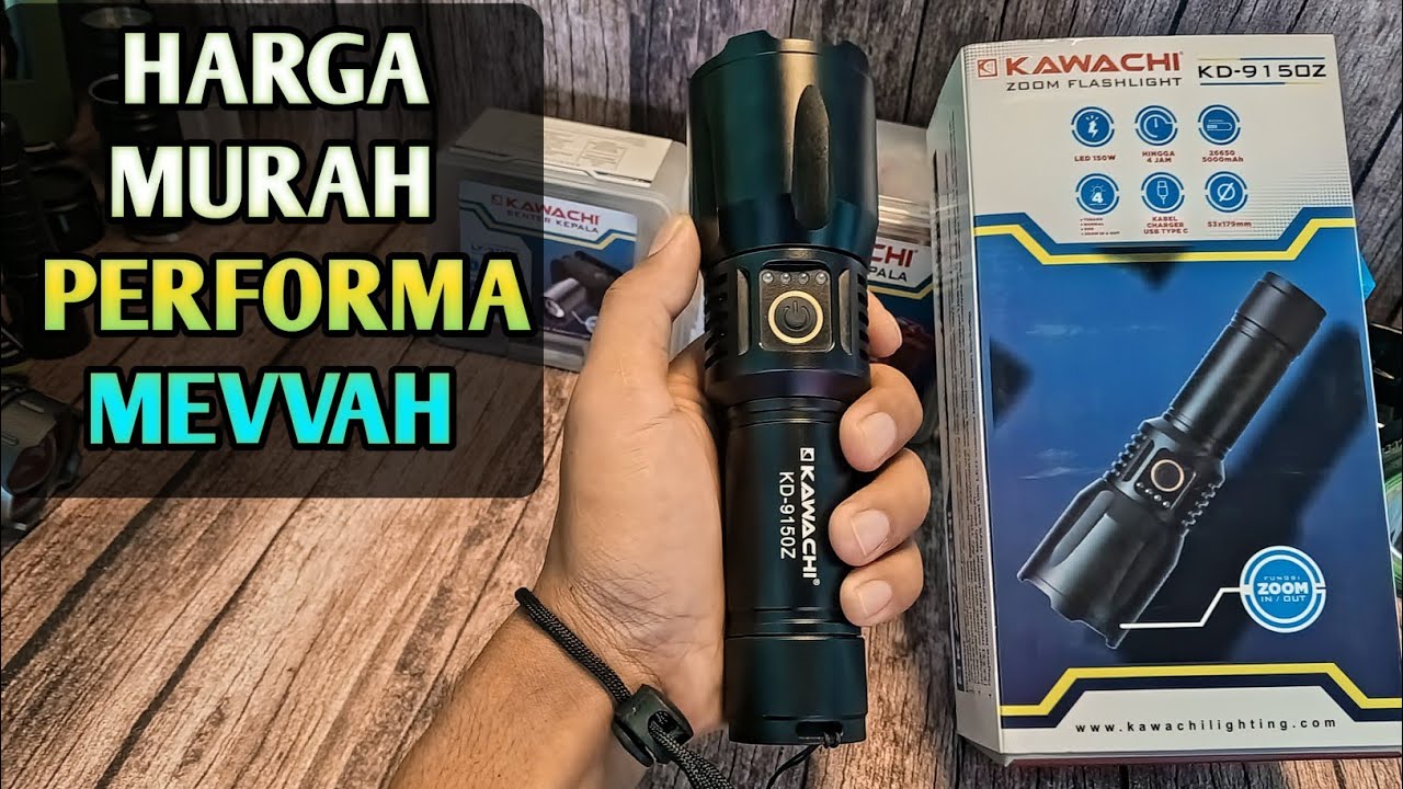 REVIEW SENTER KAWACHI ZOOM KD-9150Z HARGA MURAH CAHAYA TERANG ALAMI #senterpalingterang