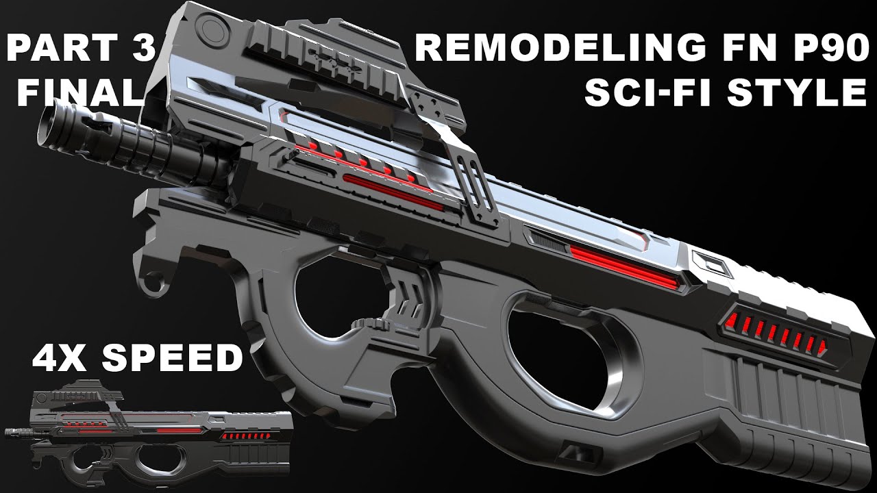 FINAL PART 3 | Hard surface modeling FN P90 | Mesh Fusion MODO