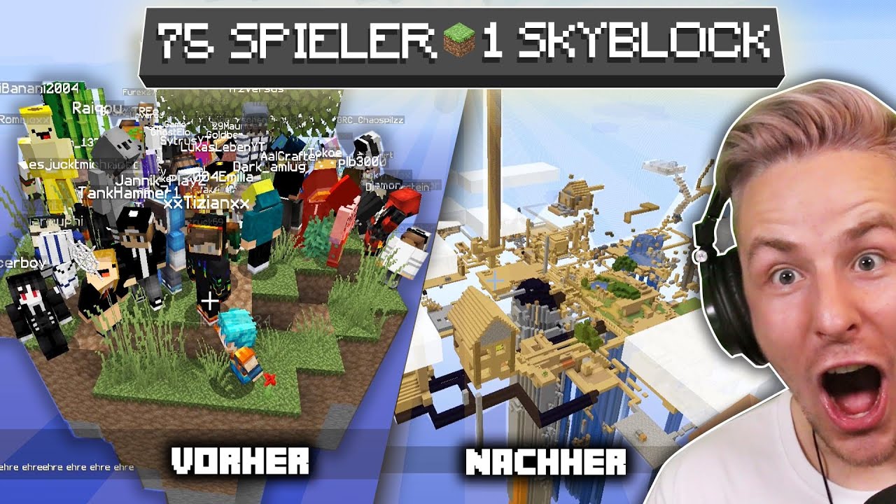 1 MINECRAFT SKYBLOCK, Aber 75 Spieler gleichzeitig! Wie wird es ausgehen?!
