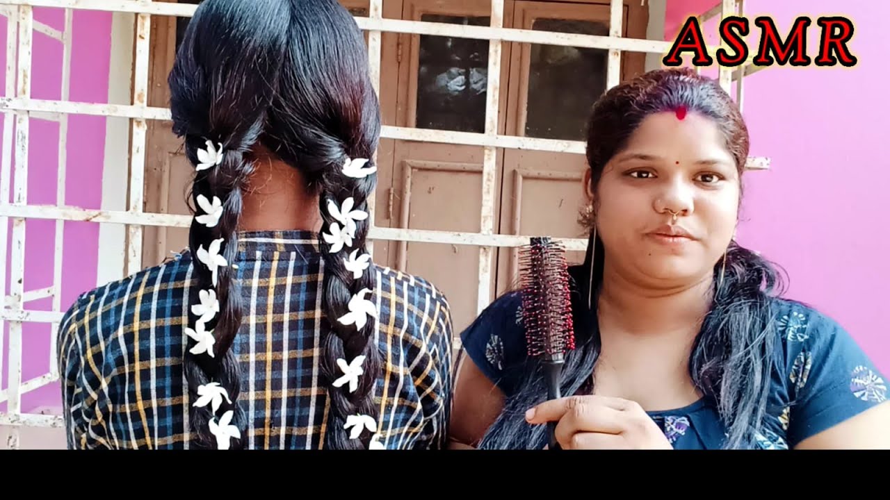 ASMR~Doing My Sweet Sister Indian School Hair Binding Style (Tingle's) @asmrsangi7044  🌹❤️👧