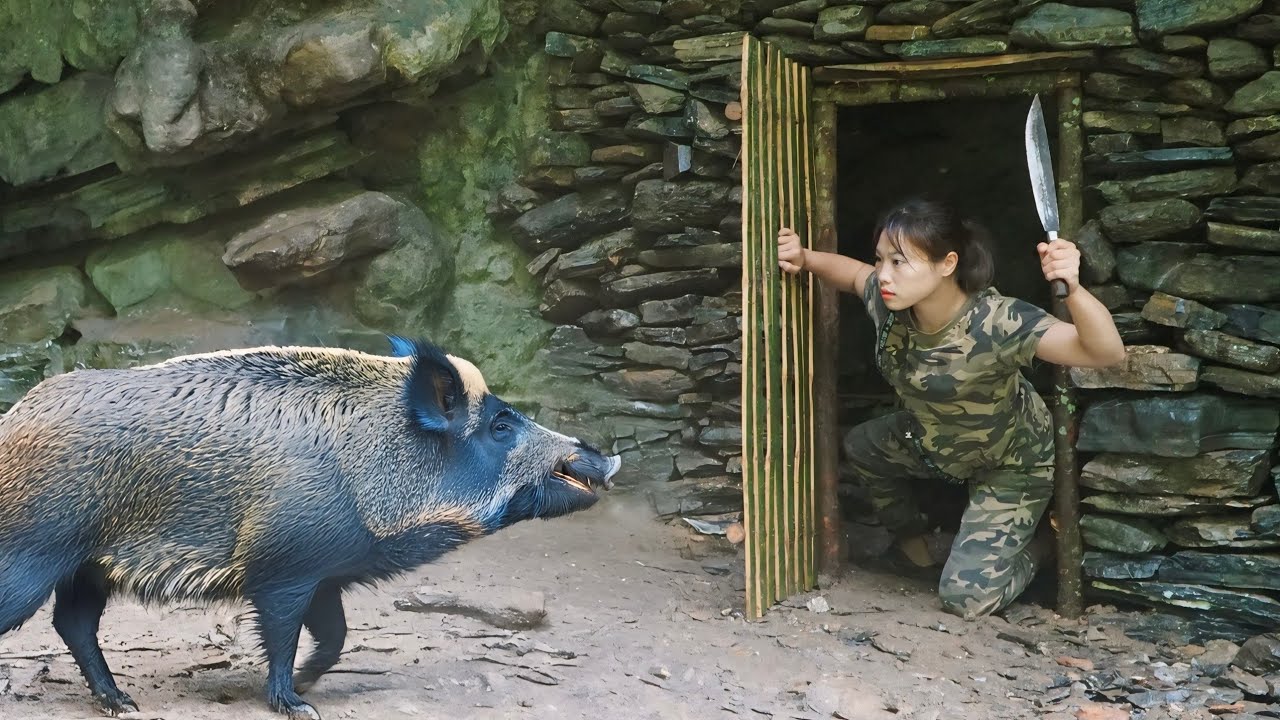 Shelter attacked by wild boar, wild boar trapping skills,linh tan Building