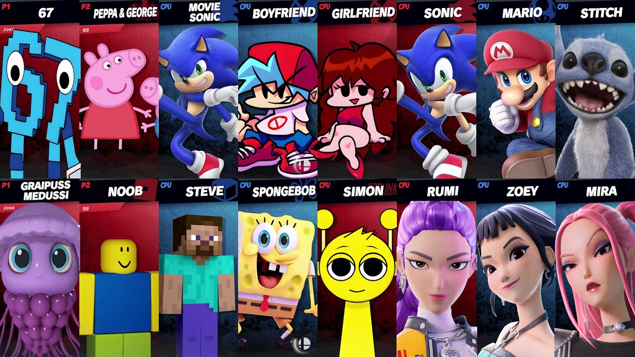 Sonic vs Mario vs Peppa vs Roblox vs Minecraft vs Fortnite vs Brainrot | Super Smash Bros Ultimate