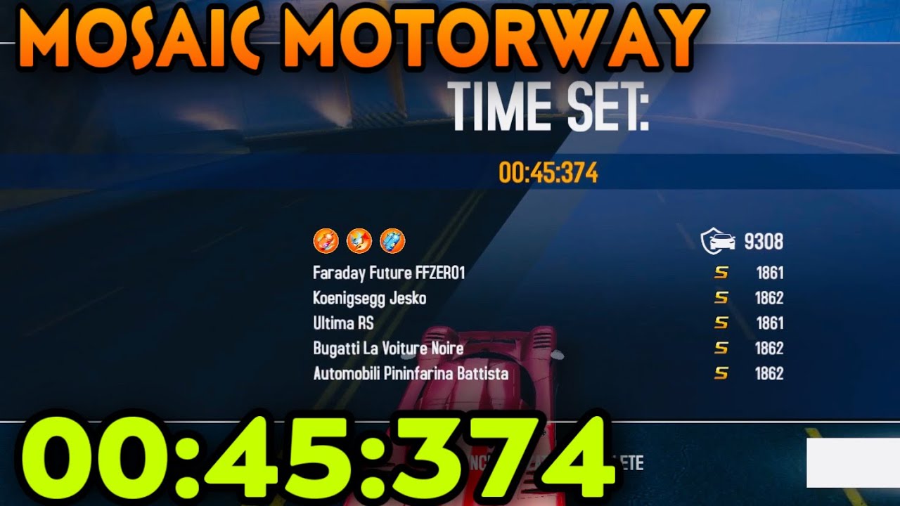 Asphalt 8, Mosaic Motorway 00:45:374 Gauntlet Defense Lap💪