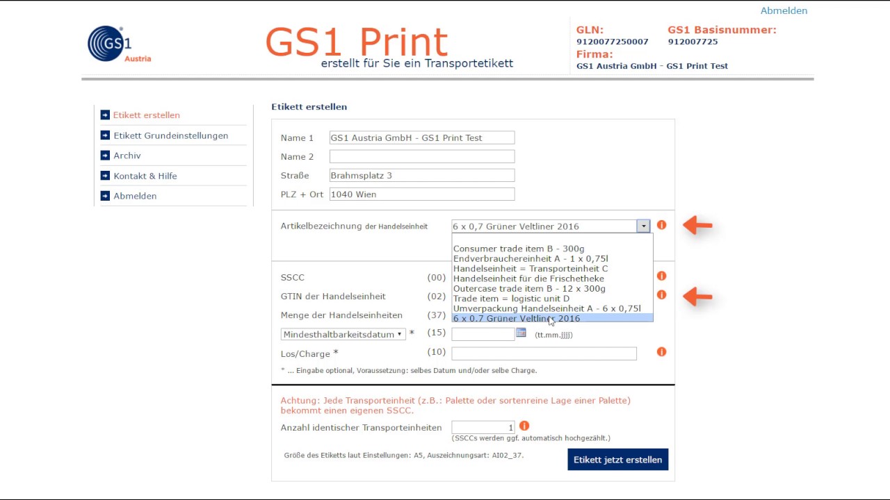 GS1 Print - Etiketten erstellen f&uuml;r Transporteinheiten