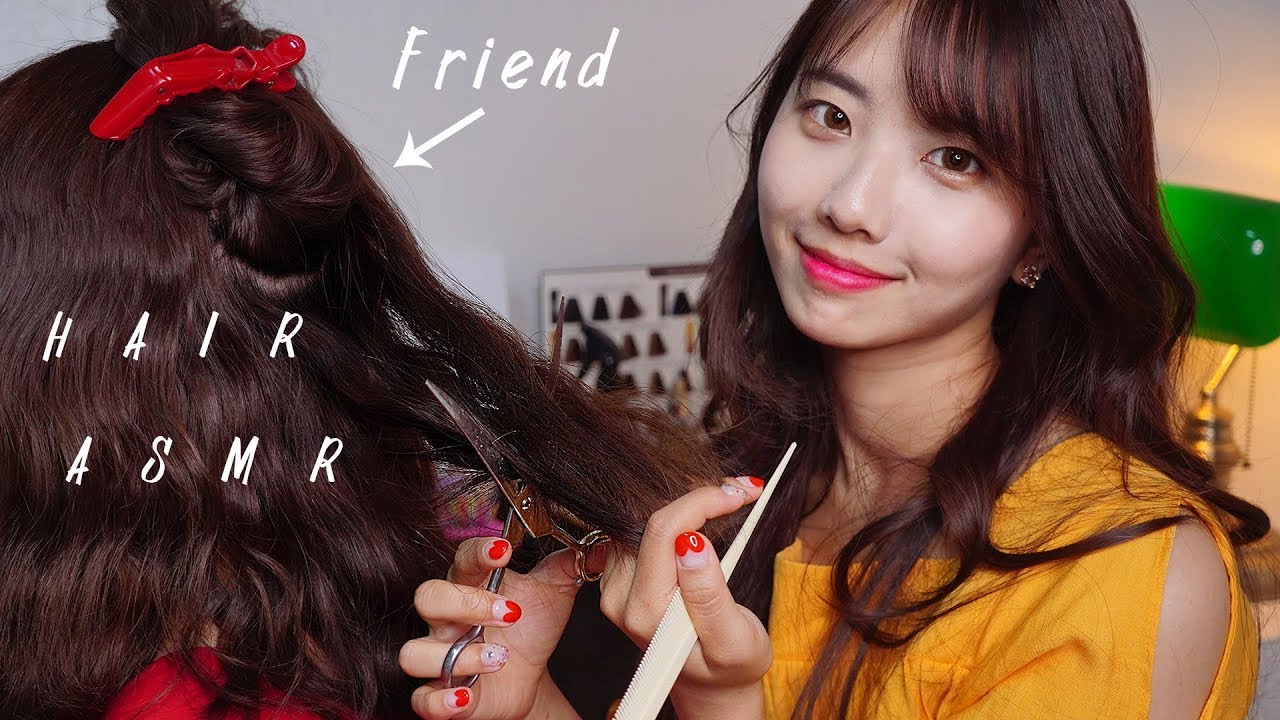 ASMR Touching up hair with my friend(Hair combing,massage)suna asmr