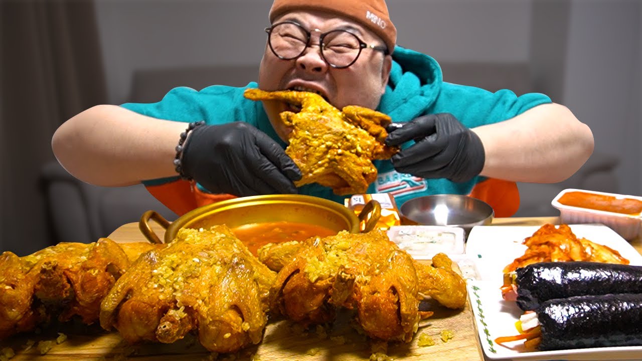 통시리즈 통닭3마리~통김밥^^데프콘님 픽 포항식 마늘 통 감기엔 직빵│Garlic chicken Mukbang Eatingshow