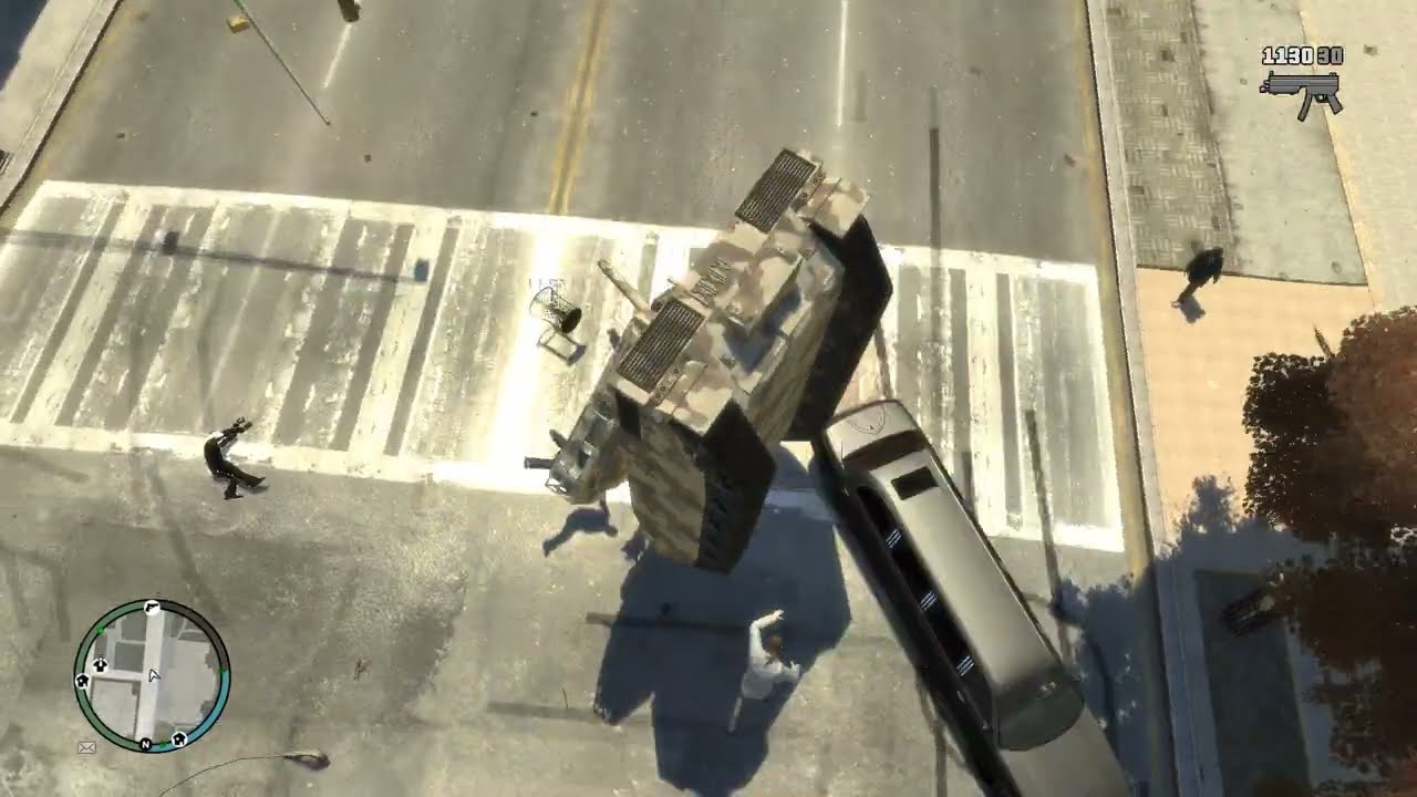 GTA4 - Ultimate traffic speed of 9999999.  How long will the tank survive?
