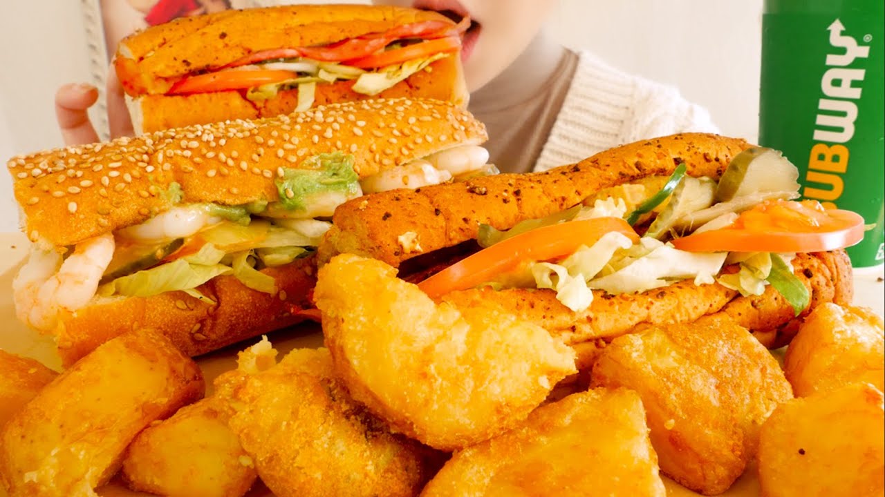 【咀嚼音】SUBWAY３種類のサンドイッチ🍟｜SUBWAY SANDWICHES Eating Sounds/ASMR/mukbang