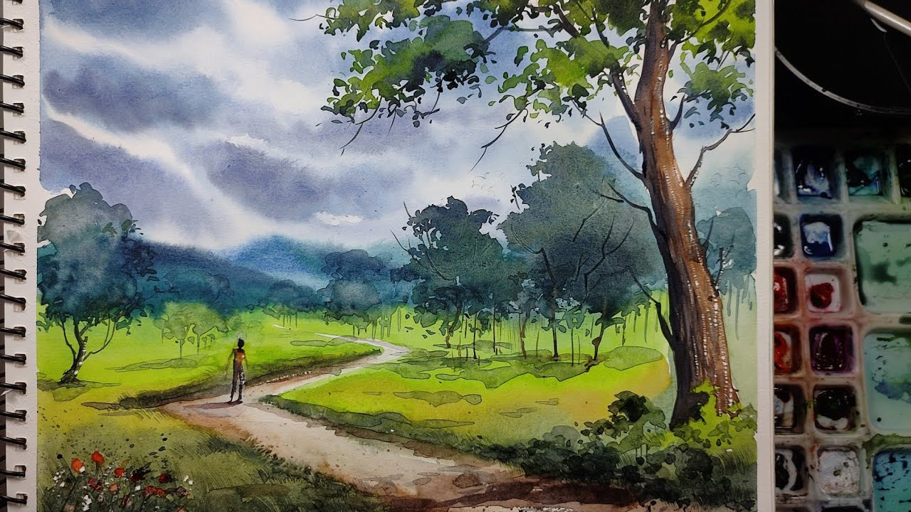 Watercolor landscape painting demonstration: watercolor do can everyone......🎨🖌️