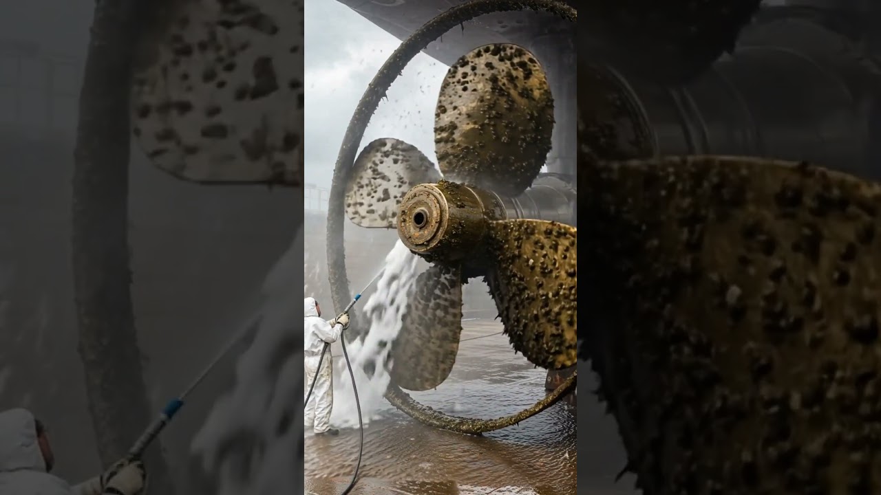⚙️ Satisfying Ship Propeller Cleaning &ndash; Watch the Transformation! #ShipMaintenance #PressureWashing