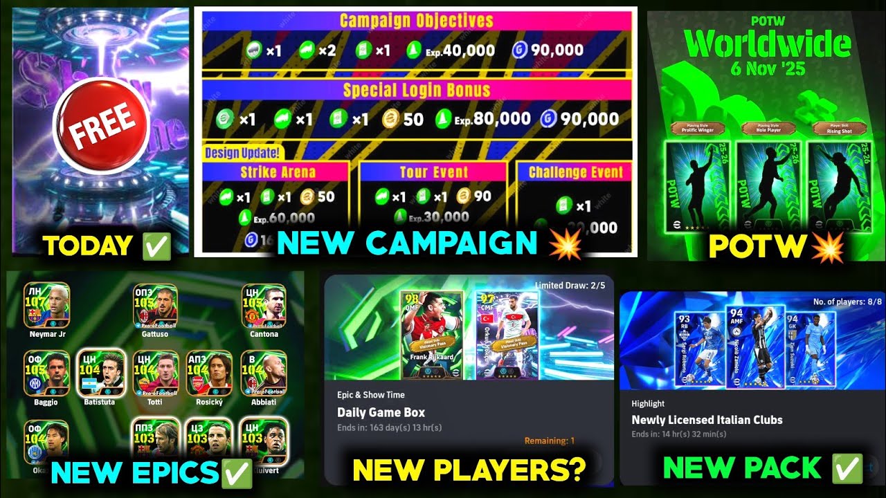 Free show time tomorrow ✅ | New campaign + New epic pack+free coins 🔥 | New potw  pack🔥 | Efootball