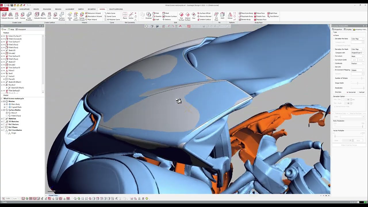 Windshield of a Triumph Speed Triple R.  Geomagic Design X Reverse Engineering example #3dscanning