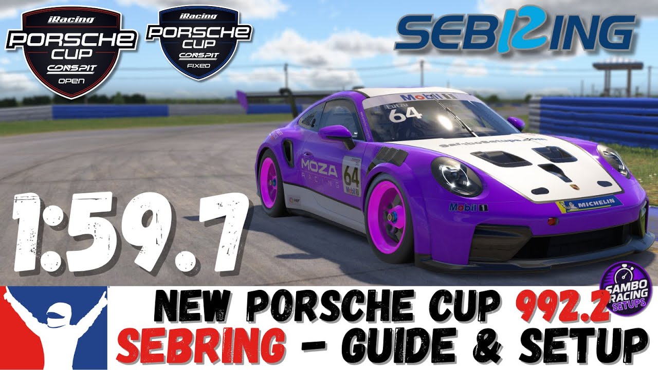 iRacing Porsche Cup Sebring Guide 1:59.7 Porsche 992.2 Cup Sebring Track Guide