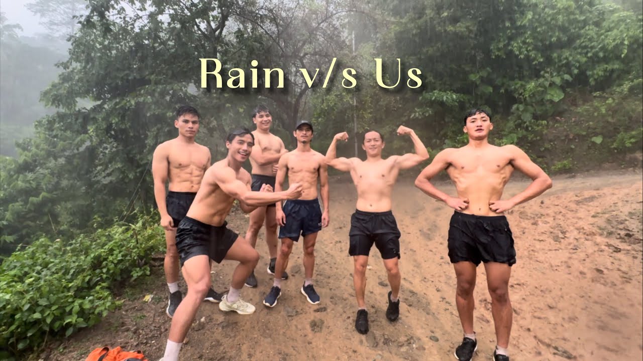 Shirtless run in the heavy rain with my homies.