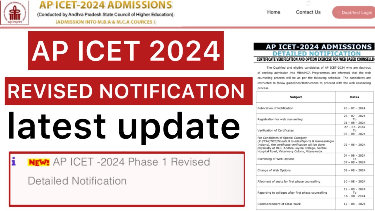 AP ICET 2024 COUNSELLING REVISED NOTIFICATION | ICET COUNSELLING UPDATE