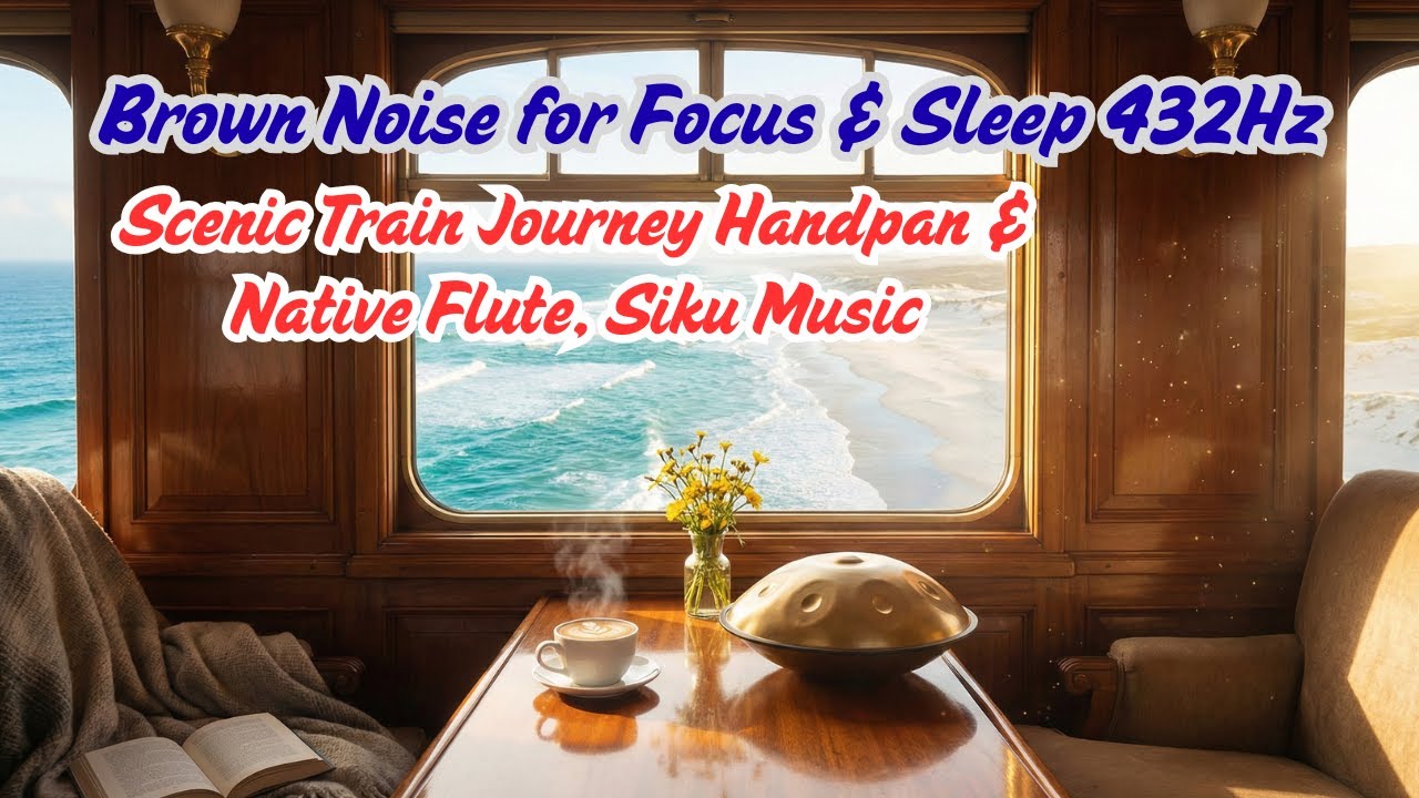 Scenic Train Journey 🚂 Handpan & Native Flute, Siku Music | Brown Noise for Focus & Sleep 432Hz
