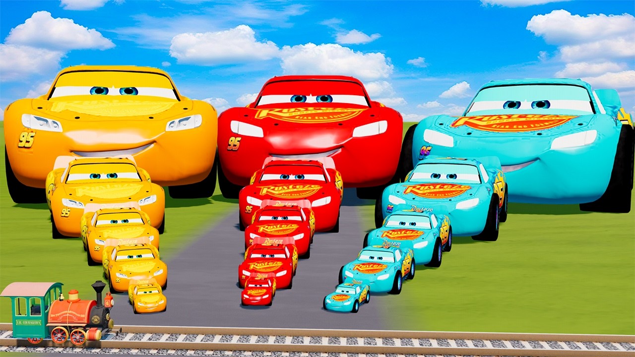 Big & Small Colors VS Train Lightning McQueen VS Train | BeamNG.Drive