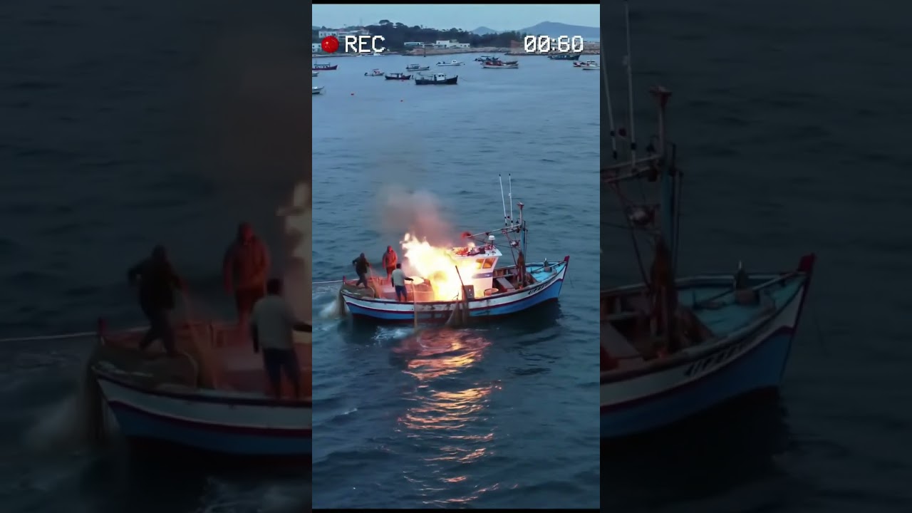 (unexpectedly) suddenly the fishing boat caught fire#fire #shorts #accident
