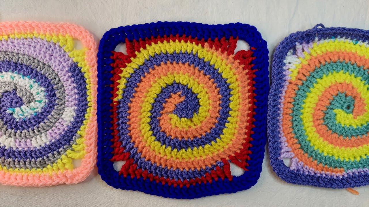 Granny Square ESPIRAL  3 colores / Crochet Patrón Gratis