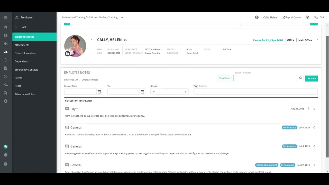 HR Features - Employee Notes