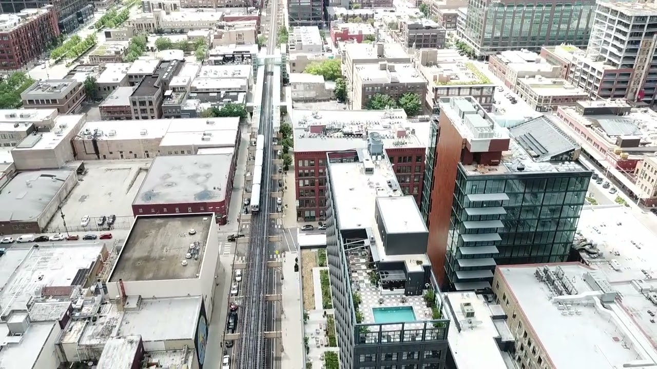 Drone Aerial View of West Loop High-Rises | Randolph St. Chicago Skyline