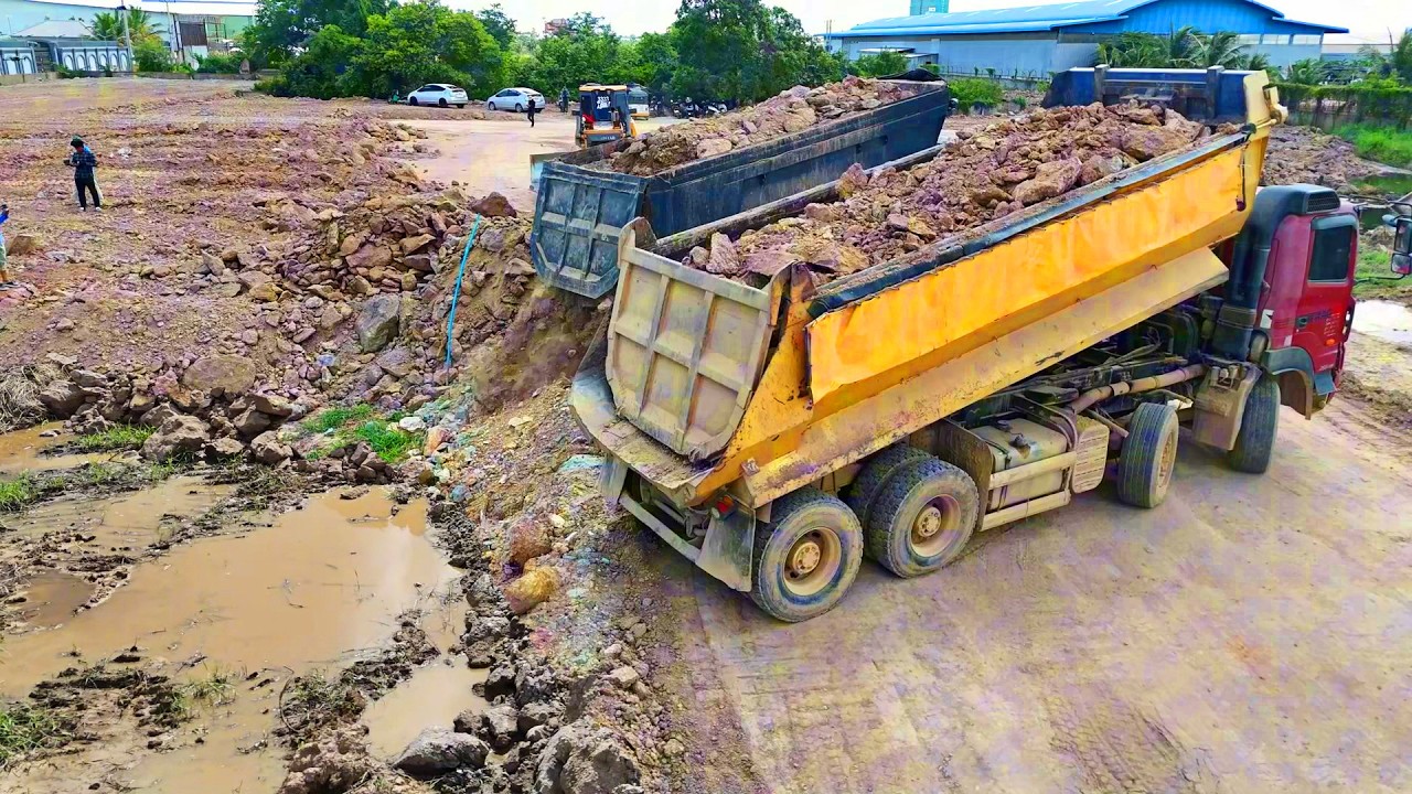 OMG Start New JOB!! Bulldozer Pushing Massive SOil Load Heavy Equipment Working 25T truck
