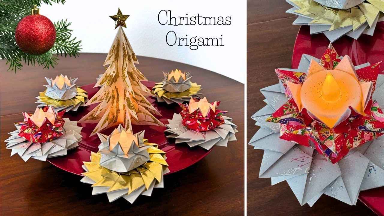 How to Make a Christmas Origami Centerpiece: Origami Candle Holders & Paper Christmas Tree