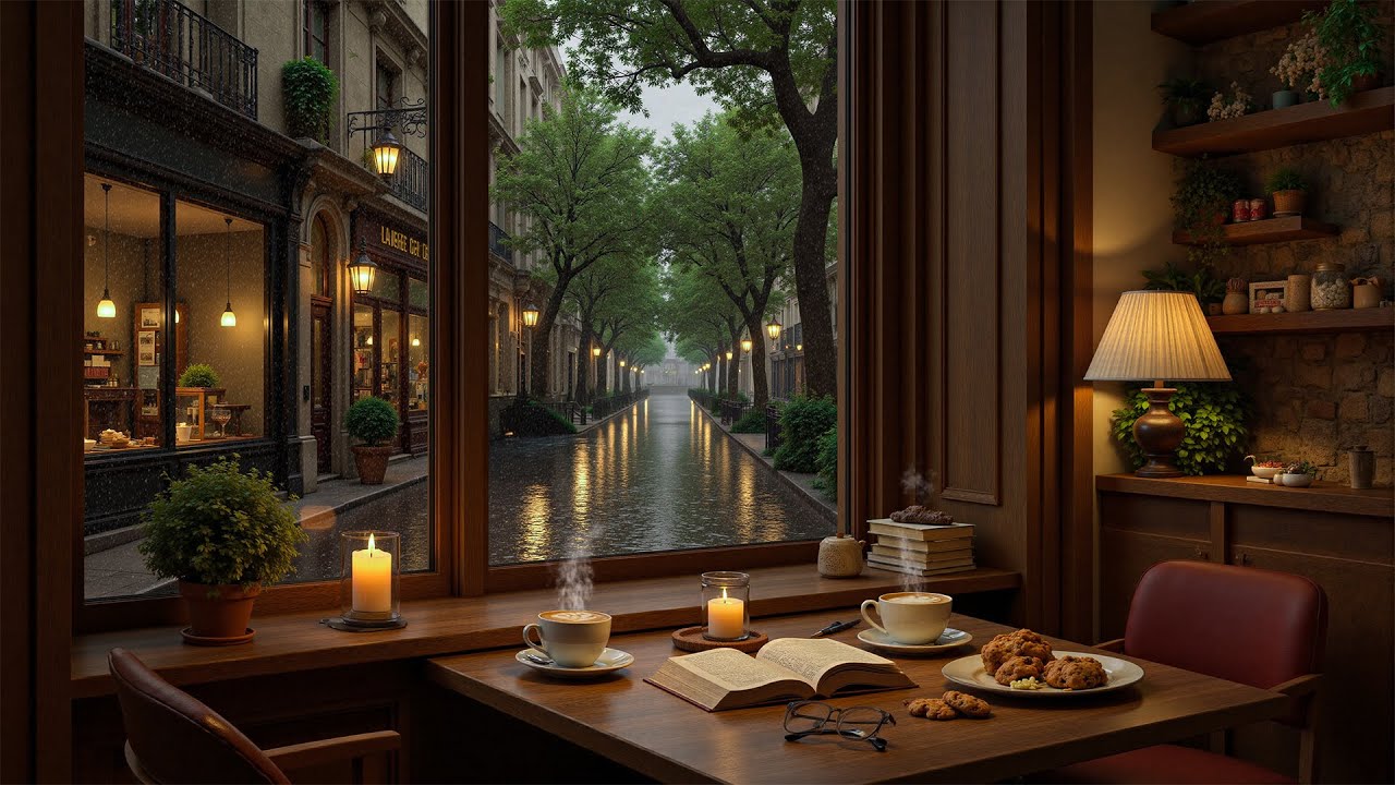 Rainy Paris Café ☕ Warm Jazz & Cozy Window Ambience for Reading, Relaxation & Calm Focus
