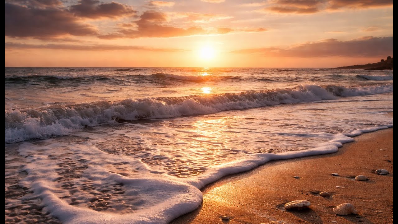 Calm Ocean Waves at Sunset – Peaceful Beach Ambience (8 Hours)