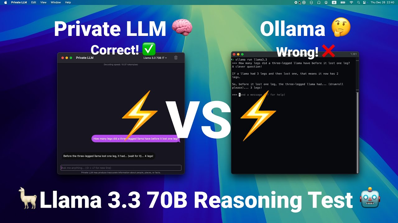 Ollama vs Private LLM: Llama 3.3 70B Local AI Reasoning Test